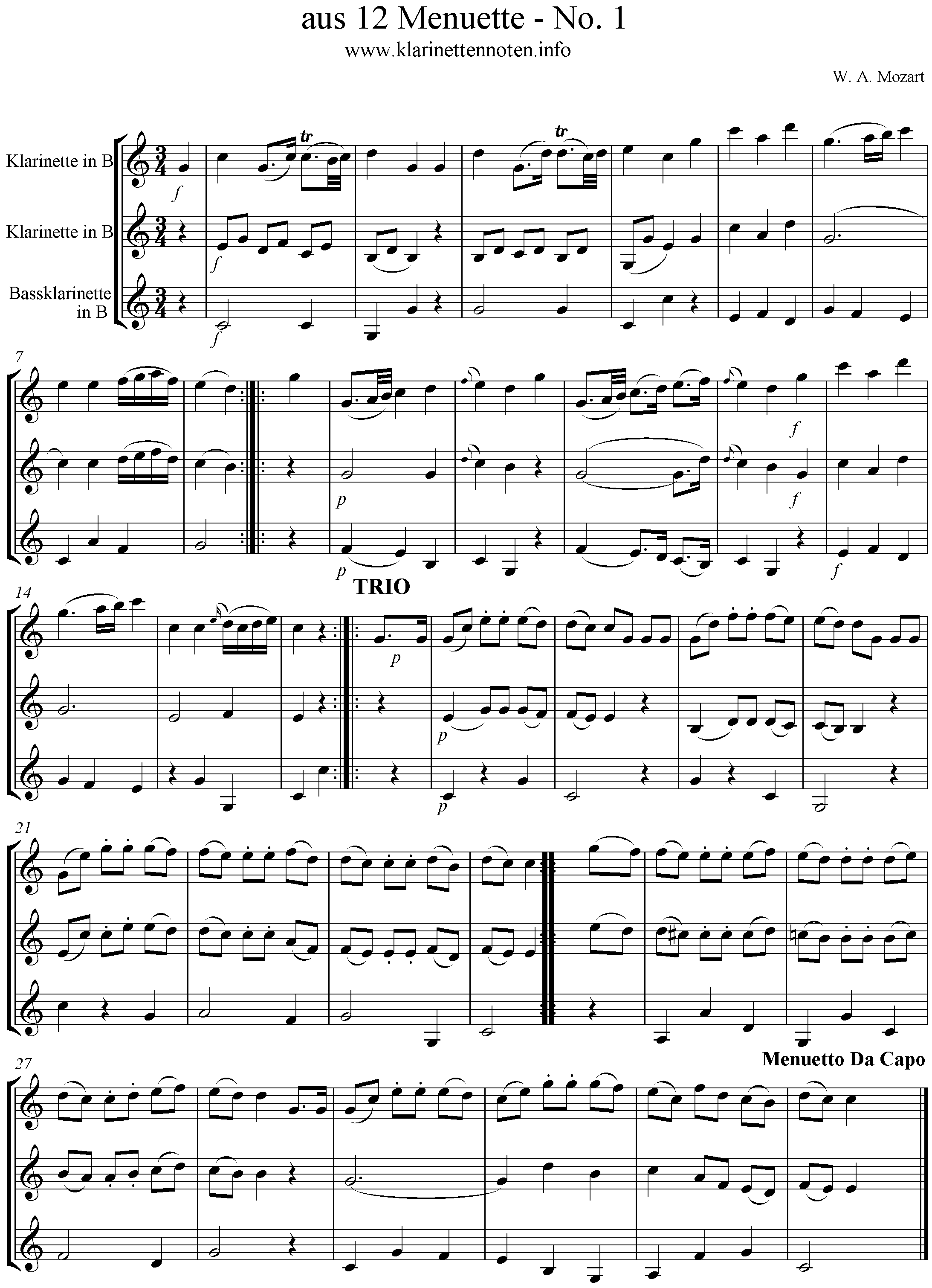 aus 12 Menuette - No.1 - W. A. Mozart